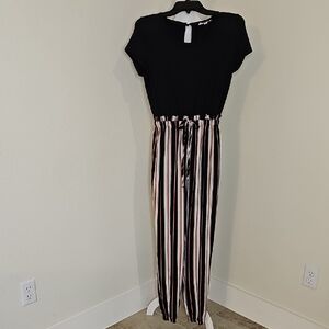 Bailey Blue Jumpsuit Scoop Neck Short Sleeve Black, Orange, White Stripe Medium